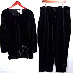 The Disney Store Mickey Mouse Velour Black 2pc Pants Set Sz 1X
